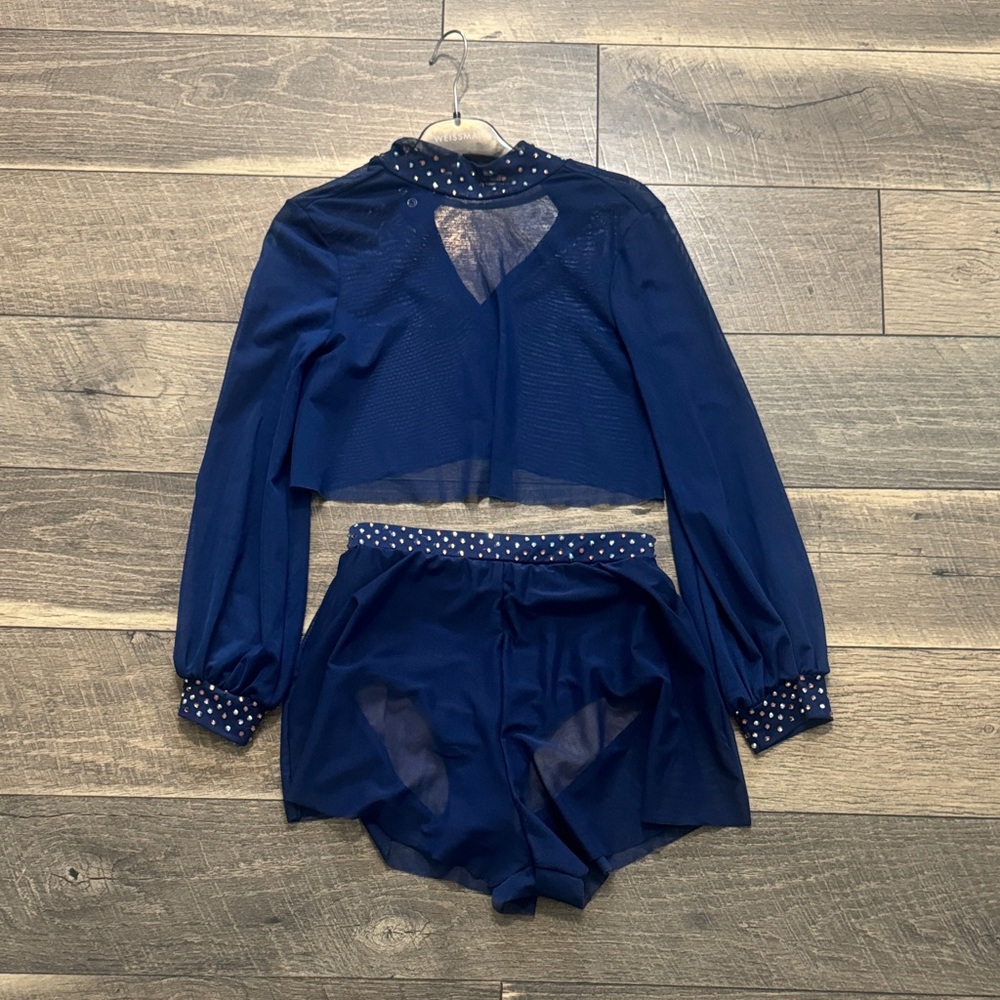 Weissman Navy Sheer Set with Polka Dot Details